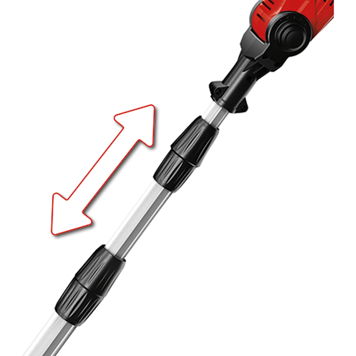 Einhell GE-HC 18 Li T Solo: Teleskopstiel mit Pfeil zur Längenverstellung des Hochentasters.