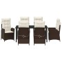 Braune vidaXL Garten Essgruppe, 7-teilig, aus Poly Rattan mit Tisch und Stühlen mit Auflagen.