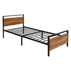 ML-Design Metallbett 90x200 cm mit Lattenrost, Holz-Kopf- und Fußteil, schwarz-braun.