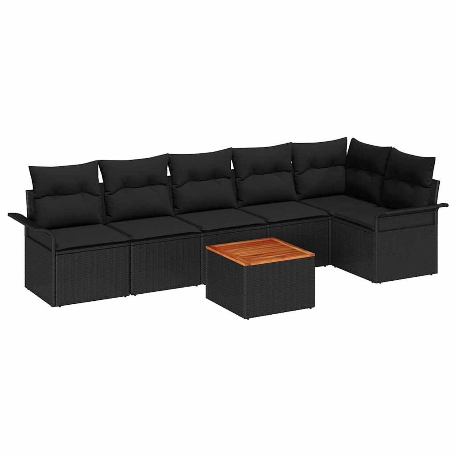 vidaXL 7-Teiliges Garten-Sofa-Set mit Kissen in Schwarz Poly Rattan Akazie günstig online kaufen