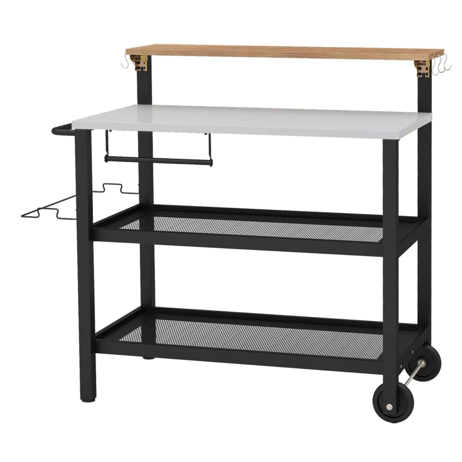 Costway Grillwagen Outdoor Grilltisch mit Aufklappbarem Tisch 6 Haken