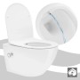 Weißes spülrandloses Hänge-WC aus Keramik mit Bidet-Funktion und Soft-Close Sitz für moderne Bäder.