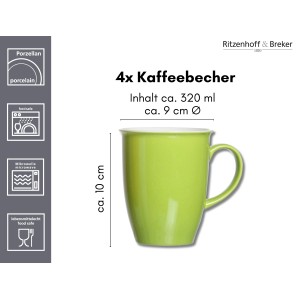 Grünes Ritzenhoff & Breker Doppio Kaffeebecher 4er Set aus Porzellan, spülmaschinenfest.