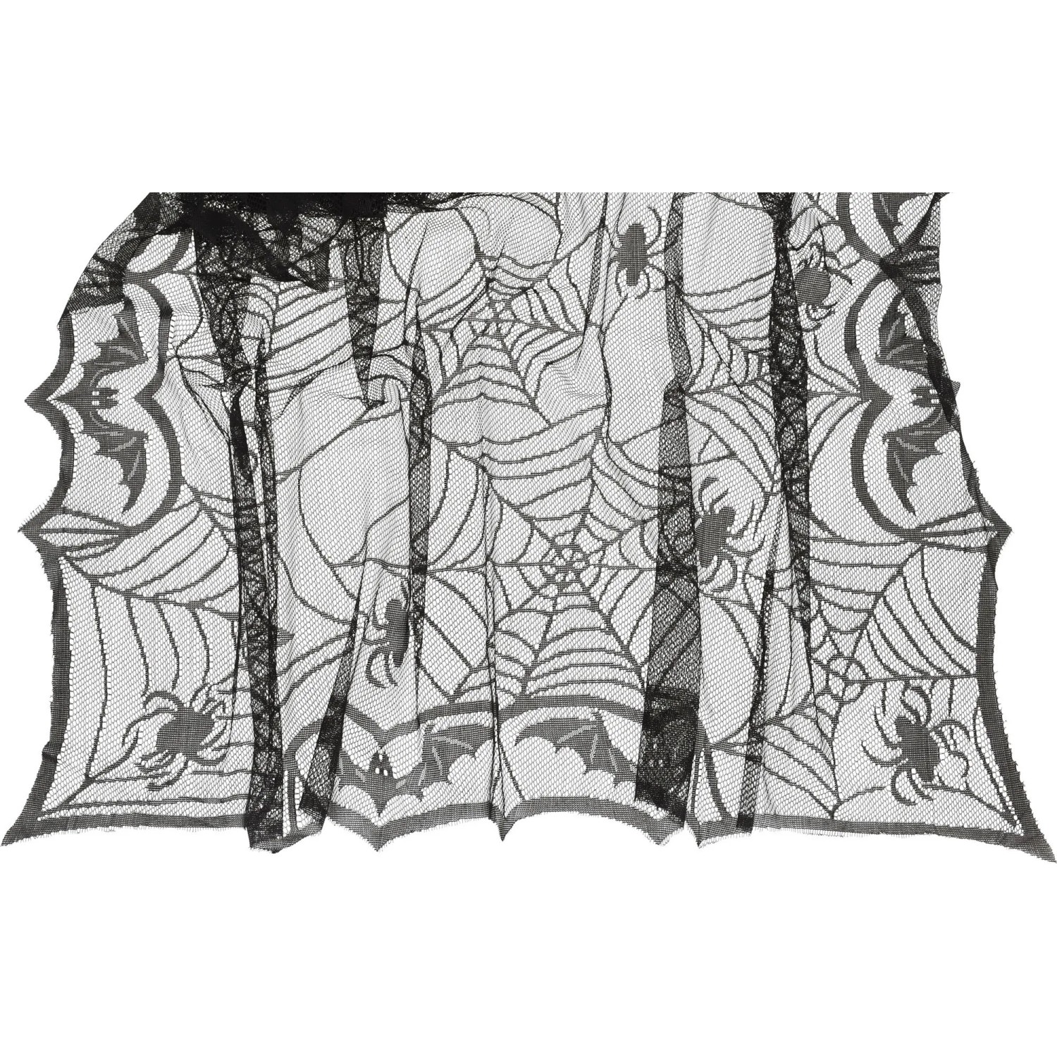 Schwarze Halloween Tischdecke aus Polyester mit Spinnennetz-, Spinnen- und Fledermausmuster, 132x178 cm.