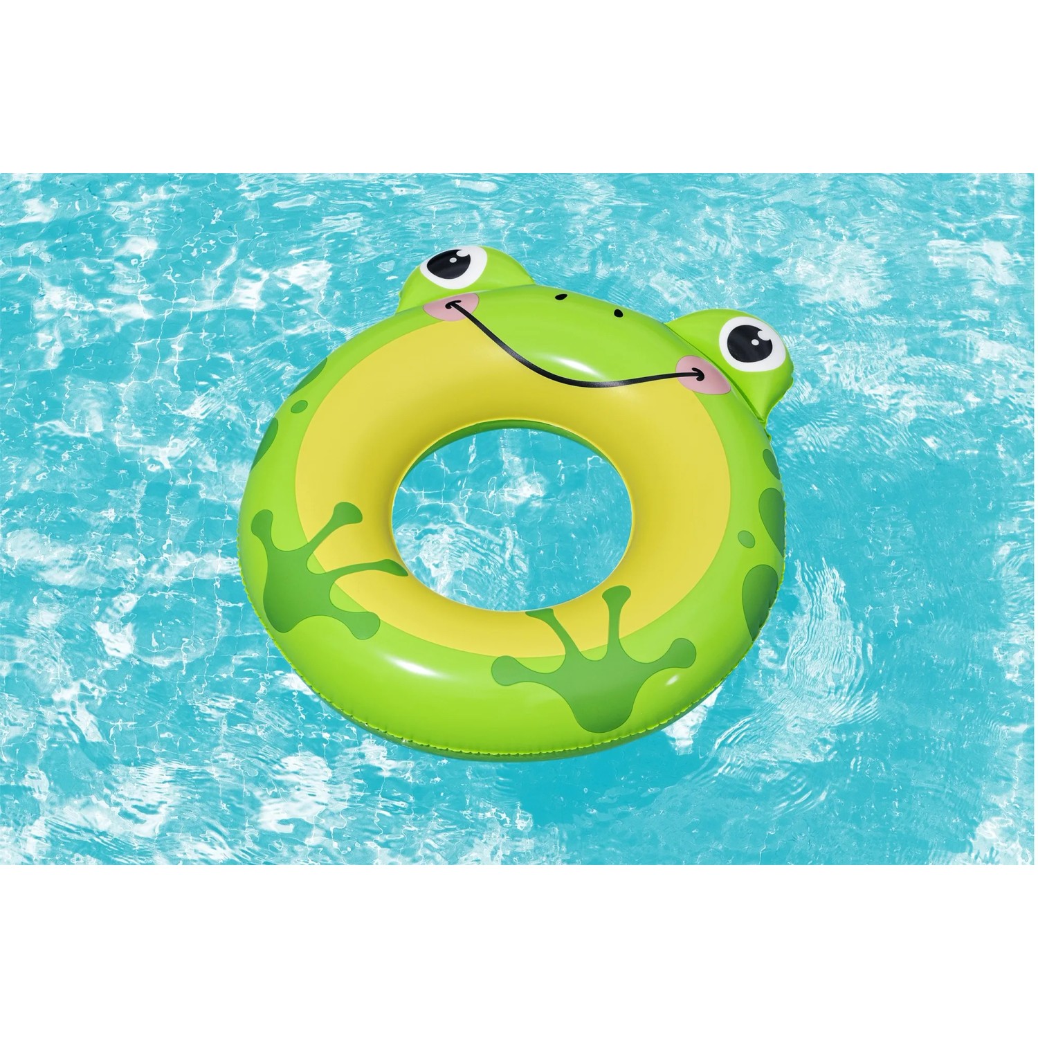 Bestway Schwimmring als Frosch im Wasser, grün und gelb, für Kinder von 3-6 Jahren.