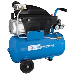Güde Kompressor 231/10/24, 12-teilig, ölgeschmierter Kolbenkompressor mit blauem Kessel und Manometer.
