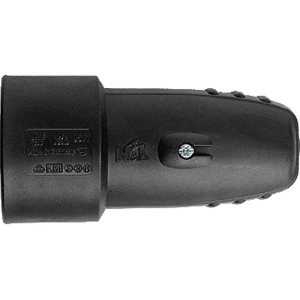 Schwarze Gummi-Kupplung N&L mit Klappdeckel und Kunststoffeinsatz, IP44.