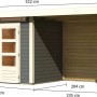 Karibu Holz-Gartenhaus Kumla 2, terragrau, mit Pultdach und Anbau, Maße: 244x204 cm.