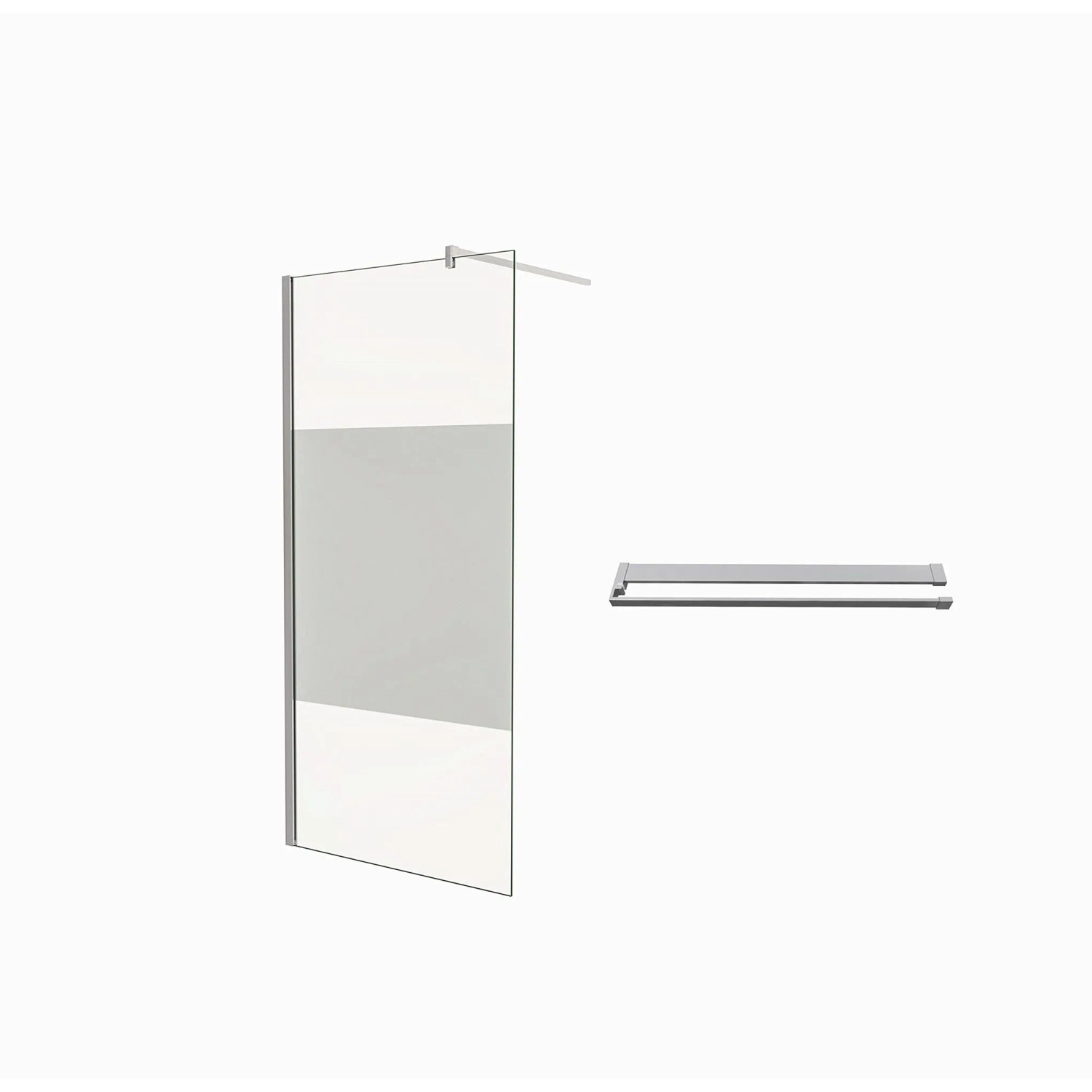 Duschparadies 90 x 200cm Walk-in Glas 8mm NANO Glas Dusche Satiniert Mit Streifen Duschabtrennung Mit Chrom Duschregal Mit 140cm Stabilisator