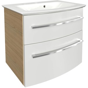 Fackelmann Badmöbel-Set B.Style, 2-tlg., Sandeiche/Weiß, mit Waschbecken und Unterschrank mit zwei Schubladen.