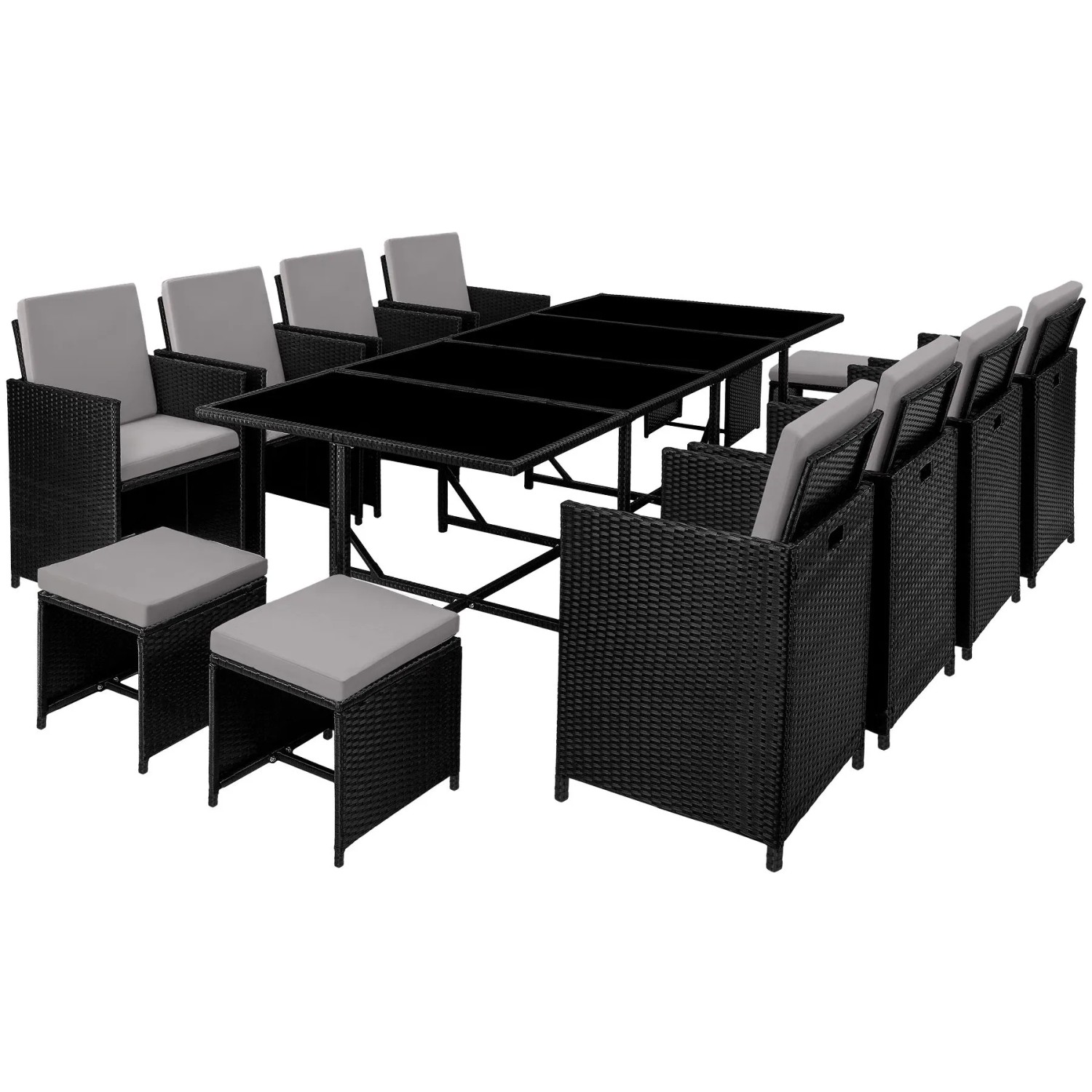 Tectake Rattan Sitzgruppe Palma Für 8 Bis 12 Personen Widerstandsfähig  53 x 53 x 87 cm Schwarz Grau