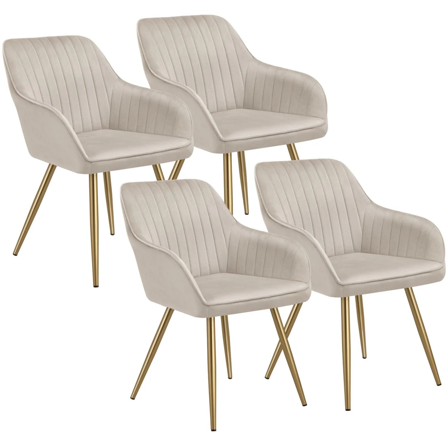 Tectake Esszimmerstuhl Marilyn Gepolstert  In Samtoptik  Gesteppt Durchgehende Lehne 4Er Set 62 x 58 x 82 cm Taupe Gold