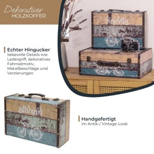 HMF VKO106 Vintage Vintage Koffer Truhe Holzkiste Holz 38 x 26 x 13 cm Deko Fahrrad