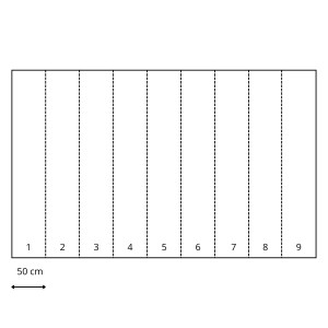 Schema der Sanders & Sanders Fototapete Landschaft Grau 450x280cm, bestehend aus 9 Bahnen.