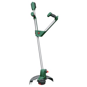 Bosch Akku-Rasentrimmer UniversalGrassCut 18V-26, grün-silber, mit V-Griff und Schutzbügel für Rasenpflege.