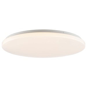 Weiße, runde LED-Deckenleuchte Tribola, Ø 49 cm, für Wohnräume mit warmweißem Licht.