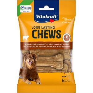 Vitakraft Long Lasting Chews, 6 Hundeknochen aus Rinderhaut im Beutel.