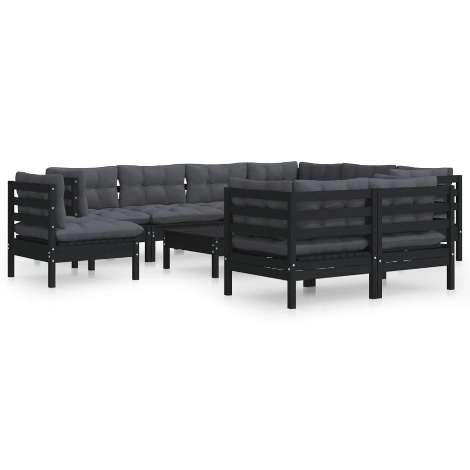 10-tlg. Garten-lounge-set Mit Kissen Schwarz Massivholz Kiefer günstig online kaufen