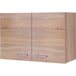 Flex-Well Oberschrank Florida, 80 cm, Sonoma Eiche, Küchen-Hängeschrank mit zwei Türen und silberfarbenen Griffen.