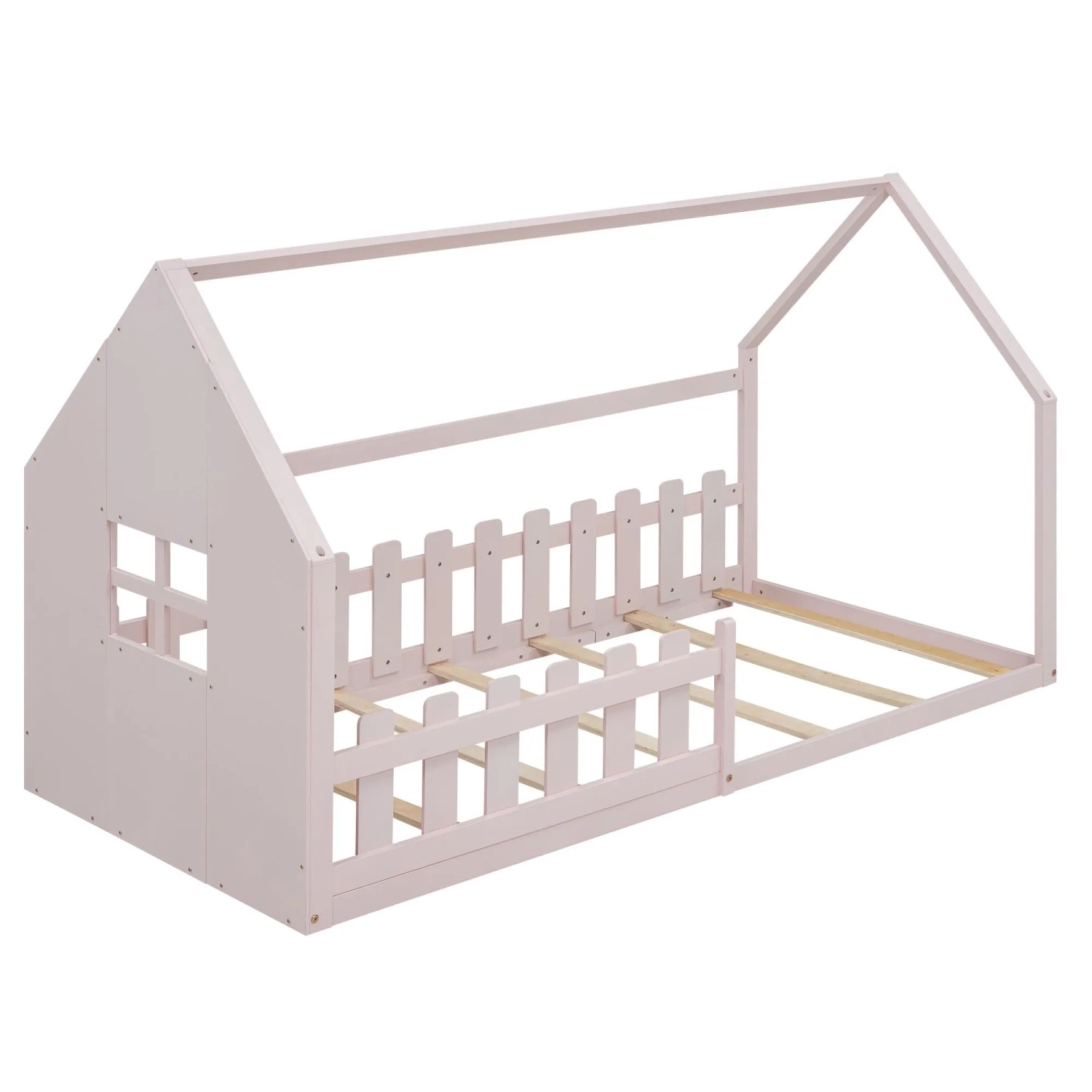 okwish Kinderbett 90×200 Flachbett Hausleiste ohne Matratze