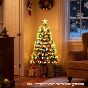 Künstlicher Weihnachtsbaum 120 cm mit warmweißer Faseroptik-Beleuchtung und leuchtendem Stern in gemütlicher Ecke.