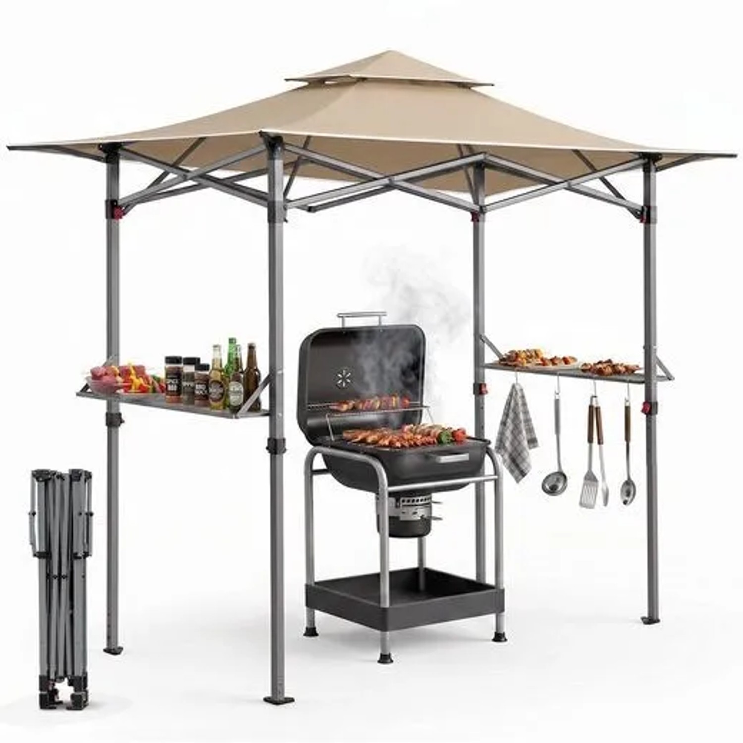 Sekey Grillpavillon 250x150 cm Grillpavillon Faltbar mit Ablage und Haken