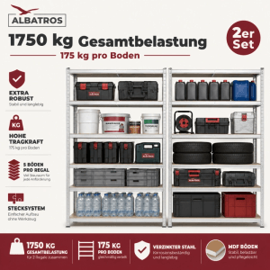 Albatros Schwerlastregal 875 Kg 180x90x40 Cm Mit 5 Verstellbaren Ablagen Silber Inkl. 4 Haken