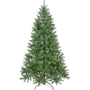 Künstlicher Weihnachtsbaum Tampere, 150 cm hoch, dunkelgrün, mit schwarzem Ständer.