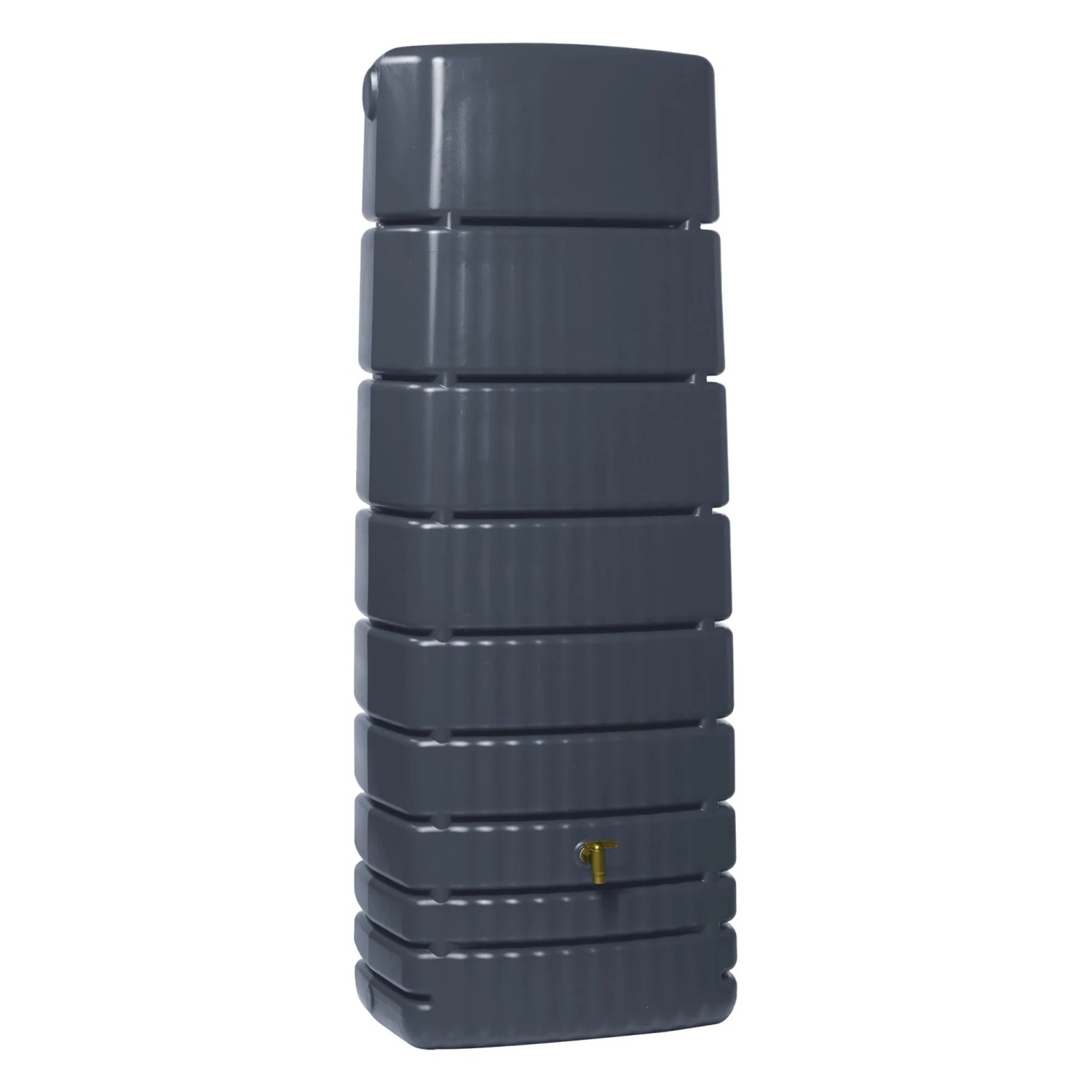 4rain Slim Regenwassertank 650 l in Graphitgrau mit Auslaufhahn.