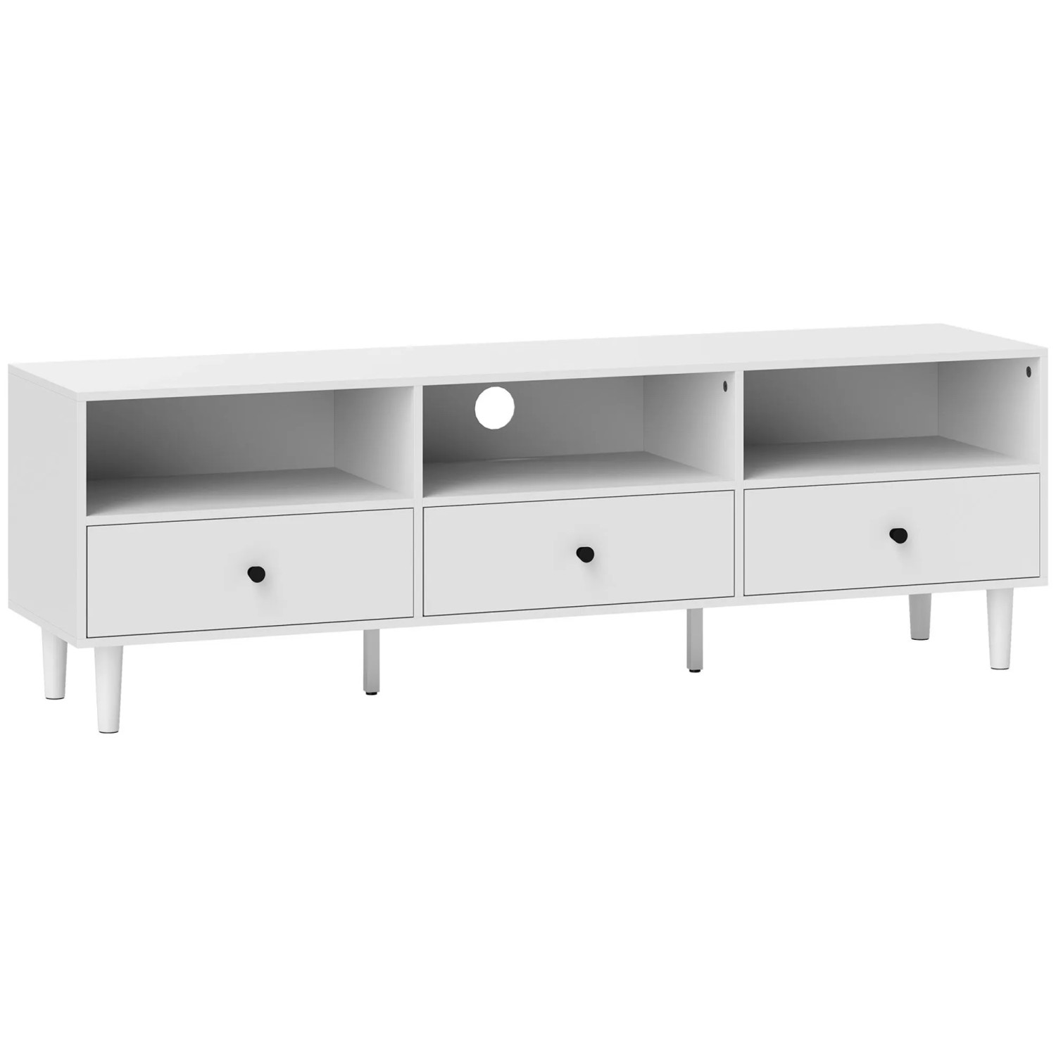HOMCOM TV Schrank TV Board mit Schubladen 3 Offenen Fächern Weiß