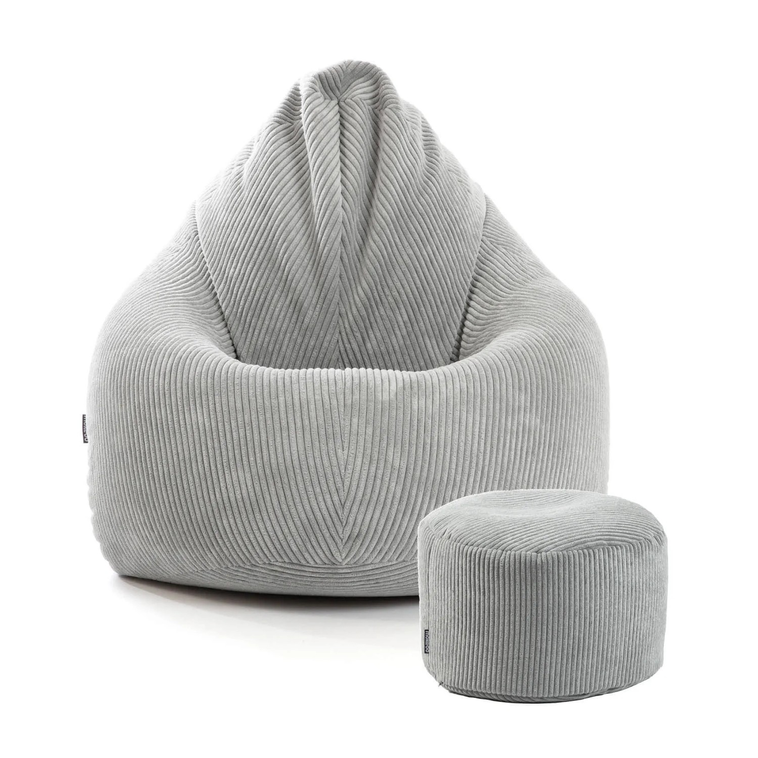 mokebo Sitzsack Cord mit Hocker Der Tagträumer Bean Bag und Pouf mit EPS-Perlen Füllung in Grau