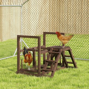 PawHut Hühner-Spielplatz aus Holz mit Hühnerstangen für 3 Hühner im Garten.