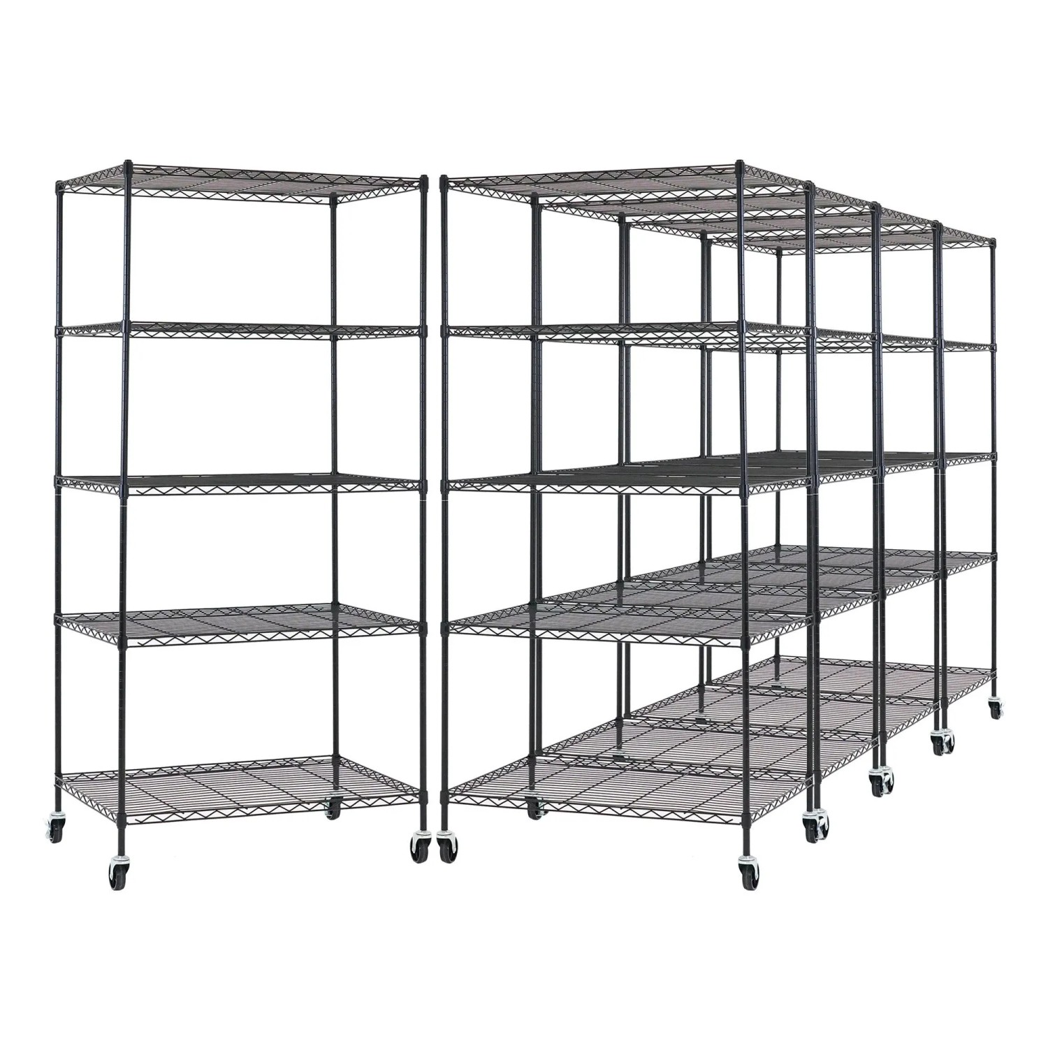 PROREGAL Mega Deal 5X Gitterregal HADES Mit Rollen & 5 Gitterböden Metall 180x90x60cm Fachlast 75kg Metallregal Schwarz  Küchenregal Aufbewahrung