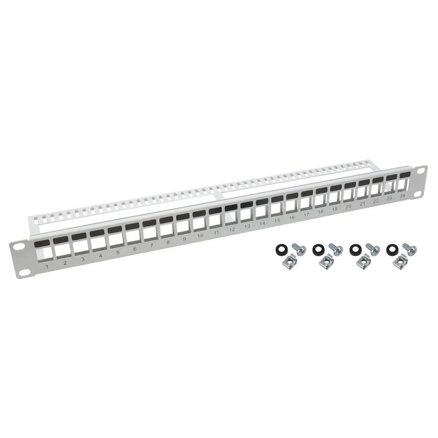 HMF 66445-07 UTP Keystone-Patchpanel für Serverschrank 19 Zoll 1 HE 24 Ports RJ45 Lichtgrau