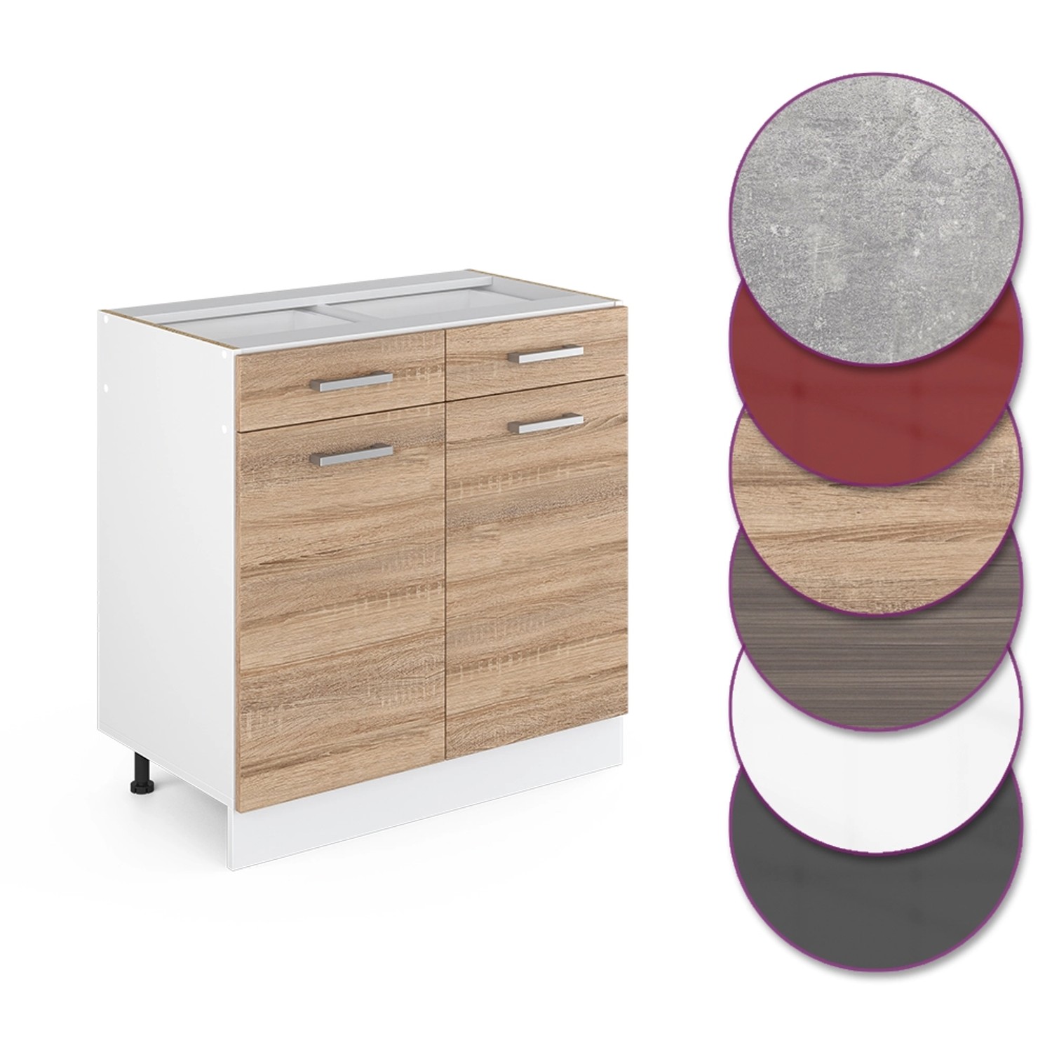 Vicco Küchenunterschrank R-Line Sonoma, 80 cm, mit Schubladen und Farbauswahl.