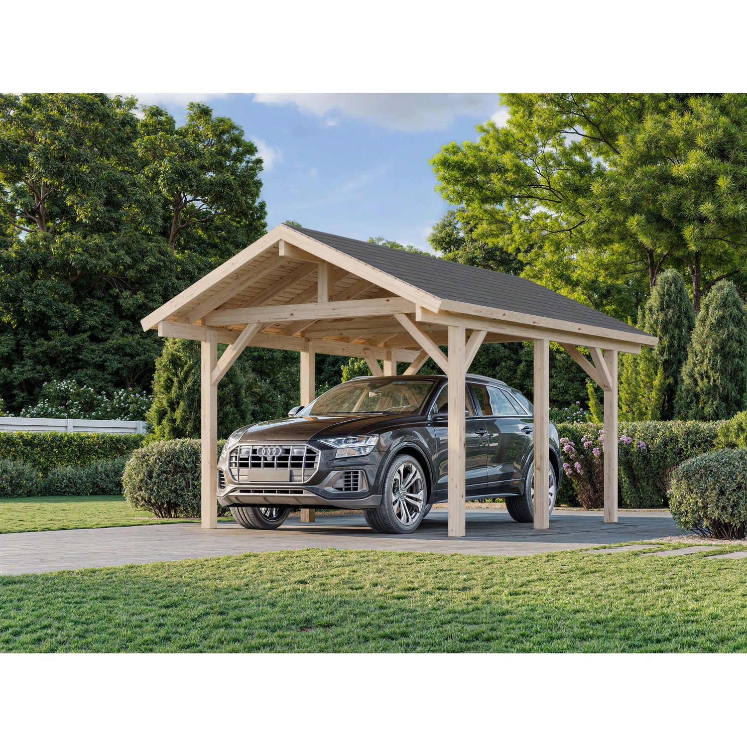 Palmako Einzelcarport Robert Holz Tauchgrundiert Braun 315 cm x 372 cm günstig online kaufen
