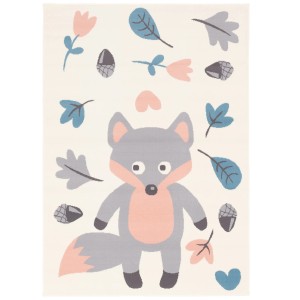 Pergamon Kinderteppich 185x270cm mit Fuchs, Blättern und Blumen in Pastellfarben.