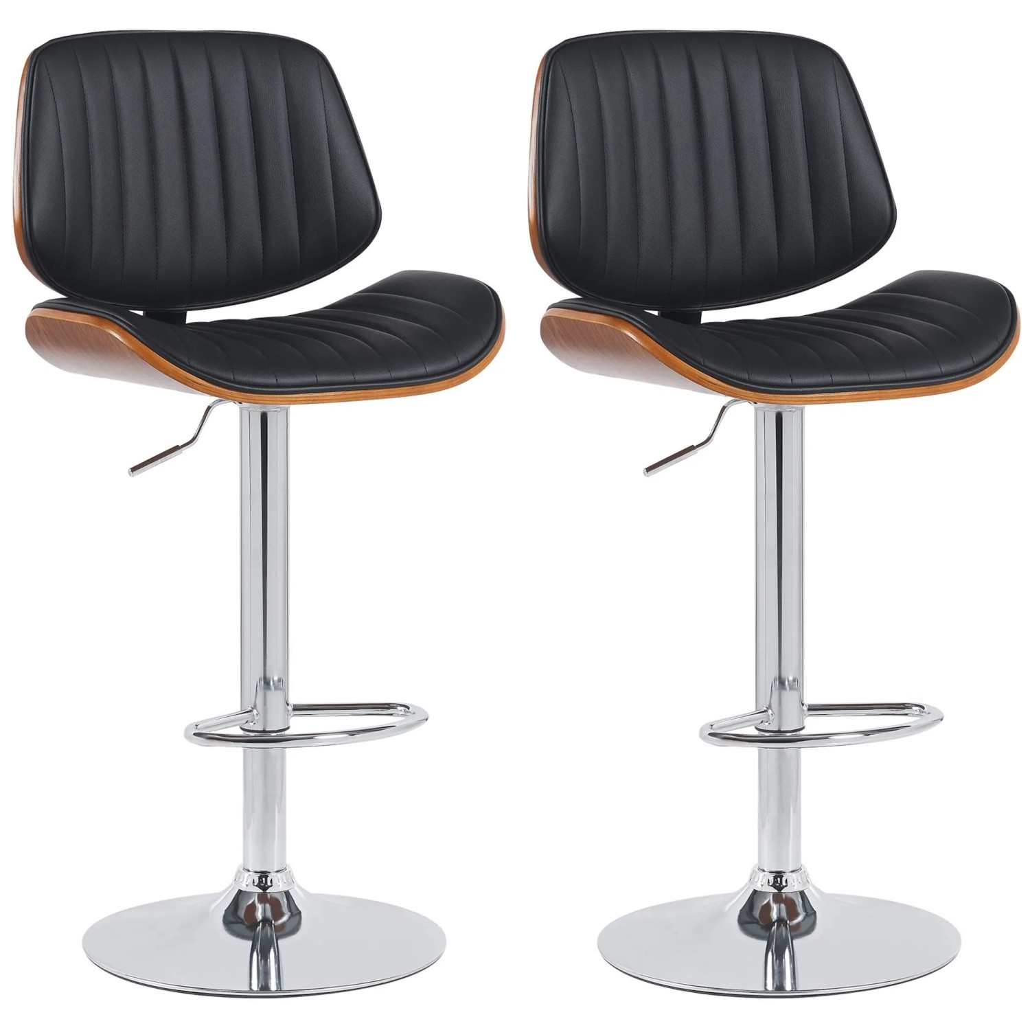 DELUKE 2er Set Barhocker LOSAN Kunstleder Walnuss/schwarz 50x50x94cm Schwarz Dunkelbraun Silber Barstuhl Höhenverstellba...