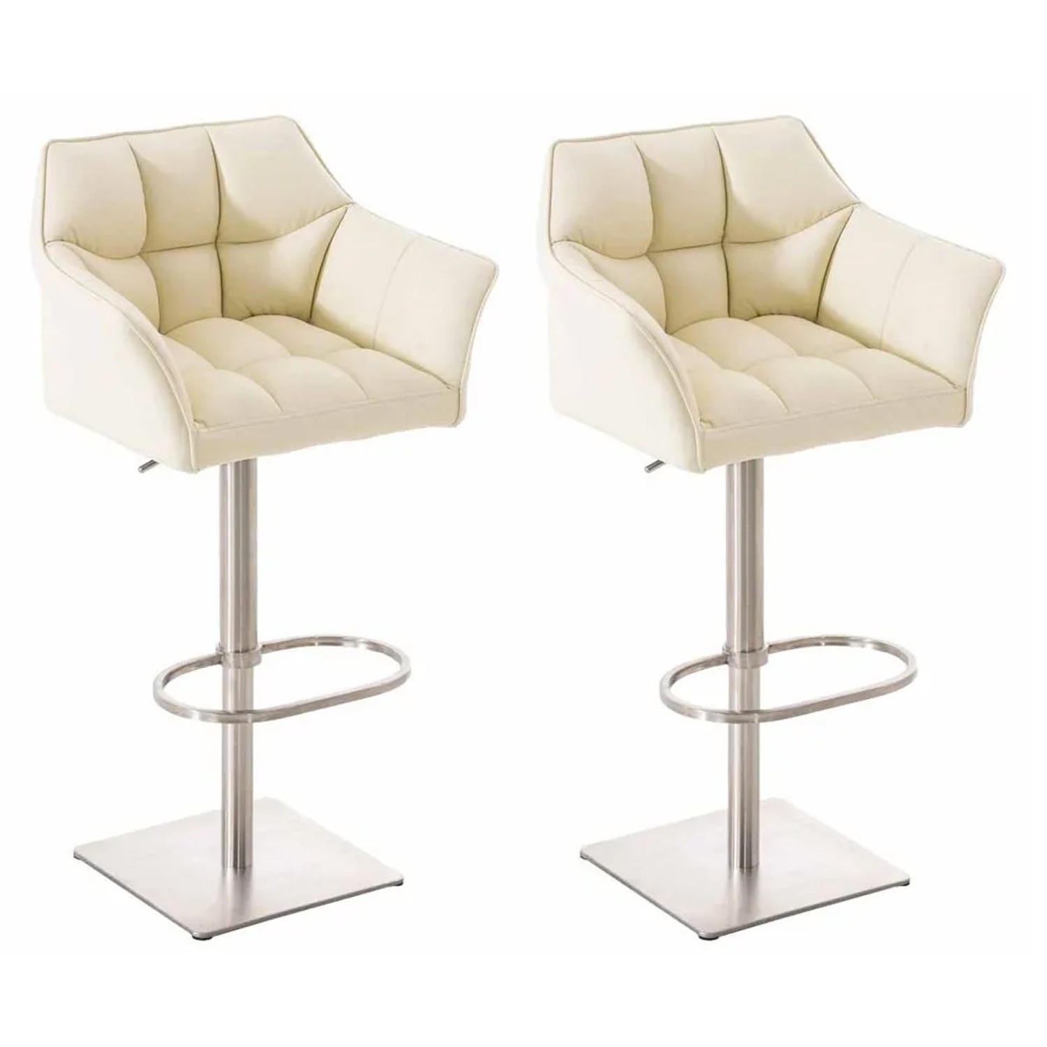 CLP 2er Set Barhocker Damaso Kunstleder Creme/Edelstahl