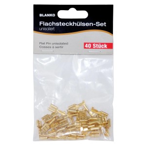 Blanko Flachsteckhülsen-Set, unisoliert, 40-teilig für Elektroinstallation.