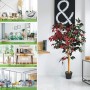 Costway Kunstpflanze Ficus, 120cm hoch, mit lebensechten grünen und roten Blättern im schwarzen Topf. Für Zuhause & Büro.