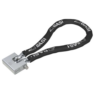 Basi Kettenschloss mit Stahlkette, Textilummantelung und Vorhangschloss, 90mm. Fahrradschloss Set.