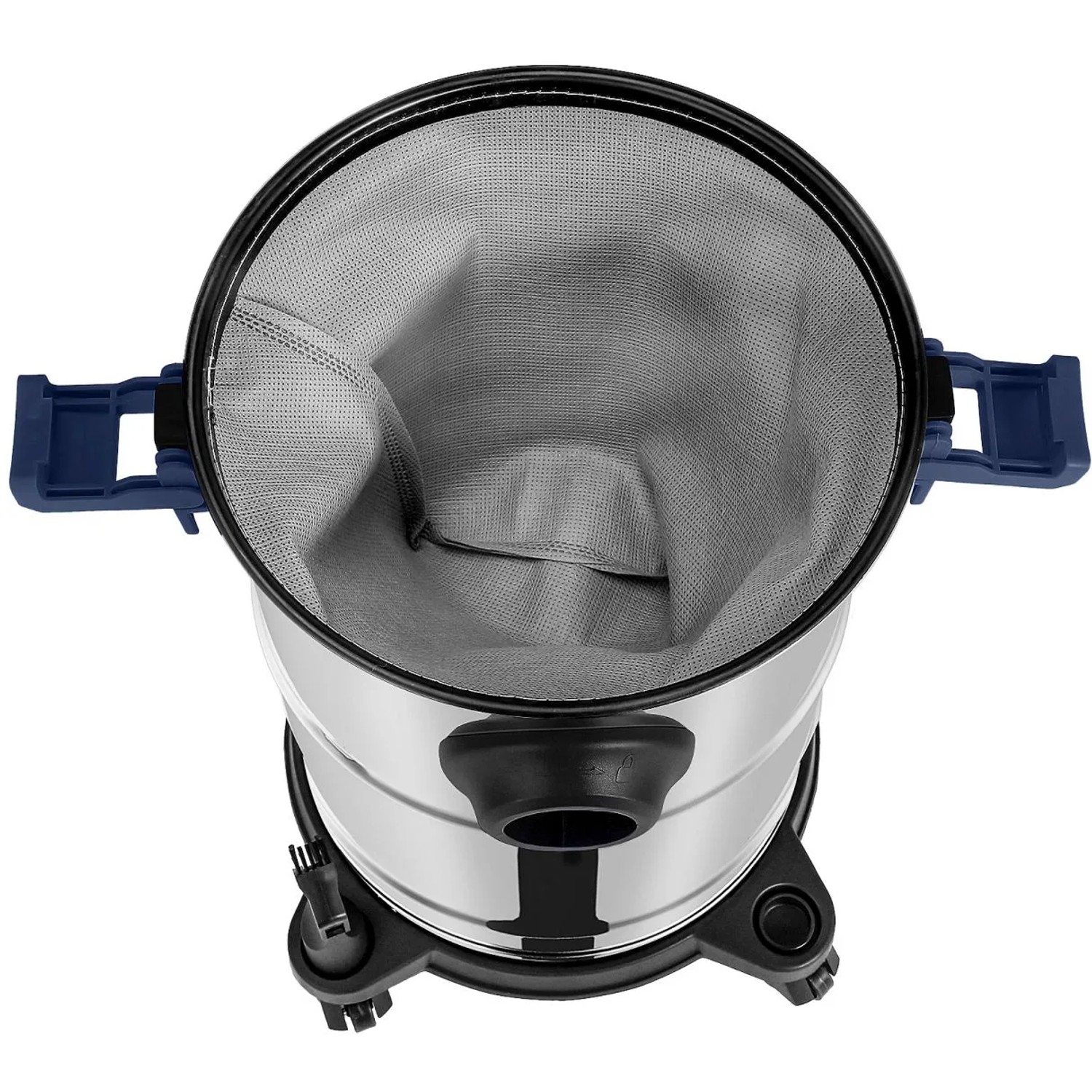 Atrox Nass-Trockensauger, Top-Ansicht mit Filtersack. Edelstahl-Behälter.