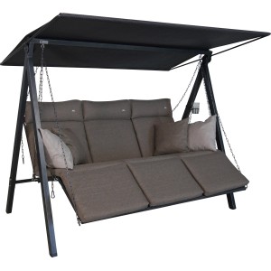 Angerer Hollywoodschaukel 3-Sitzer Lounge Smart Olive mit Sonnendach und bequemen Polstern.