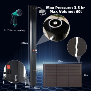 CCLIFE Solardusche 60L mit Handbrause und Bodenplatte. Ideal für Garten & Pool zur Erfrischung.