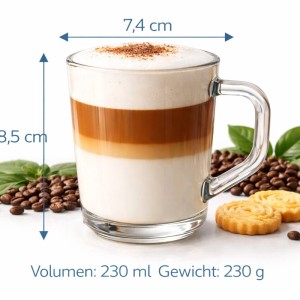 BigDean 6 Latte Macchiato Gläser Mit Henkel 230 ml Klare Latte Gläser