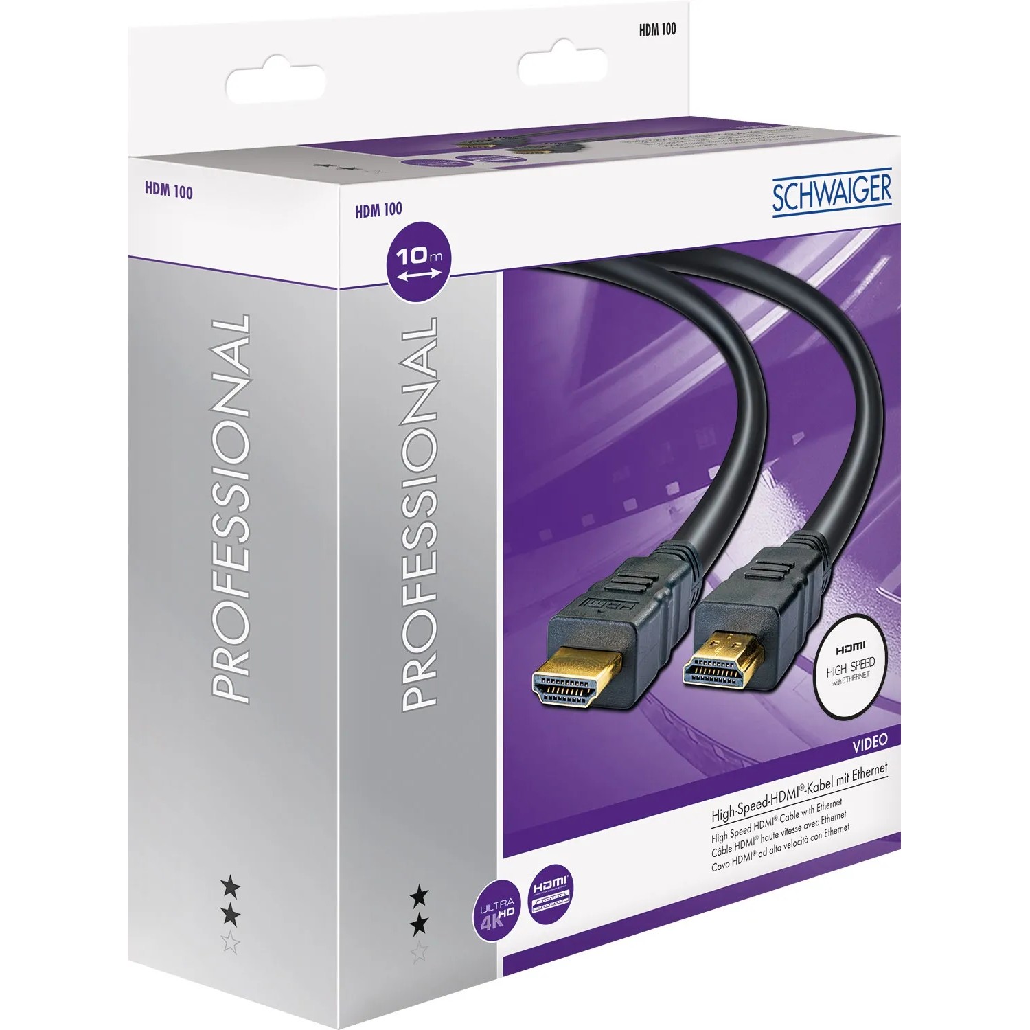 Schwaiger High-Speed-HDMI-Kabel mit Ethernet im Karton, 10m Länge.