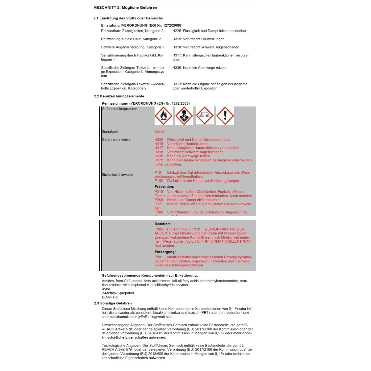 Sicherheitsdatenblatt: Gefahrensymbole und Sicherheitshinweise für chemische Produkte.