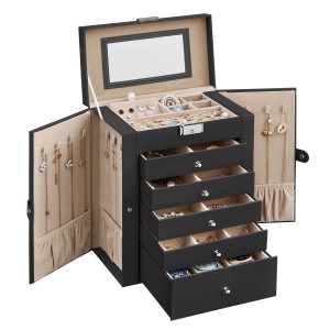 Schwarzes Songmics Schmuckkästchen Bridie mit 6 Ebenen und Schubladen. Aufbewahrungsbox für Schmuck.