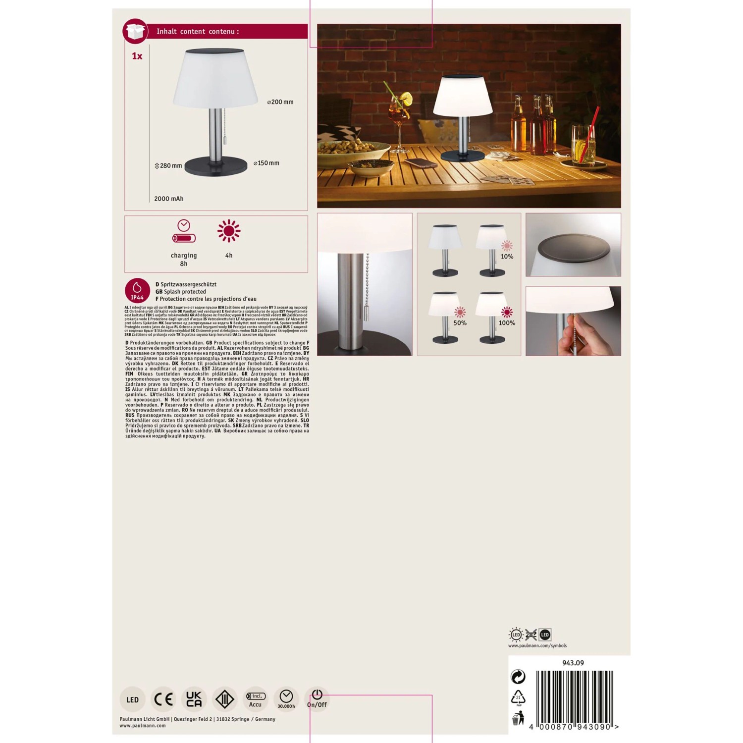 Solar Tischleuchte Lillesol IP44: Dimmbare LED-Leuchte für Garten und Terrasse, warmweißes Licht.